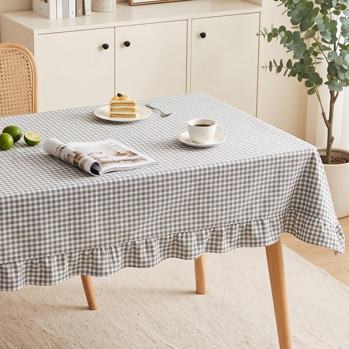 Mindsoft Brown Ruffled Gingham Tablecloth, 52 x 70 Inches, Rectangle