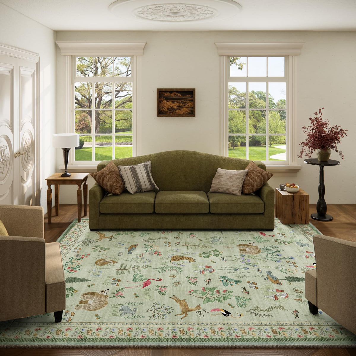 Washable Area Rugs for Living Room: 9x12 Area Rug for Bedroom Vintage Stain Resistant Non Slip Low Pile Lightweight Soft Carpet for Kitchen Dining Room Farmhouse Kids Room Nursery