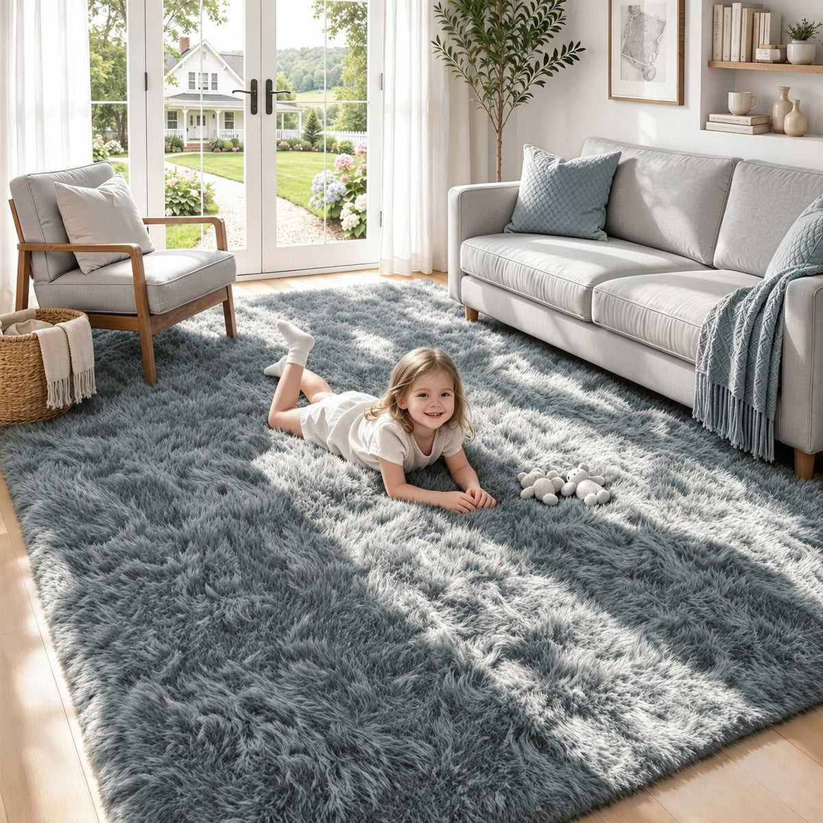 4x6 Area Rugs for Living Room: Soft Black Fluffy Rug Shag Washable Rug Plush Fuzzy Indoor Carpet for Bedroom Nursery Playroom Girls Boys Kids Room (Black, 4'x6')