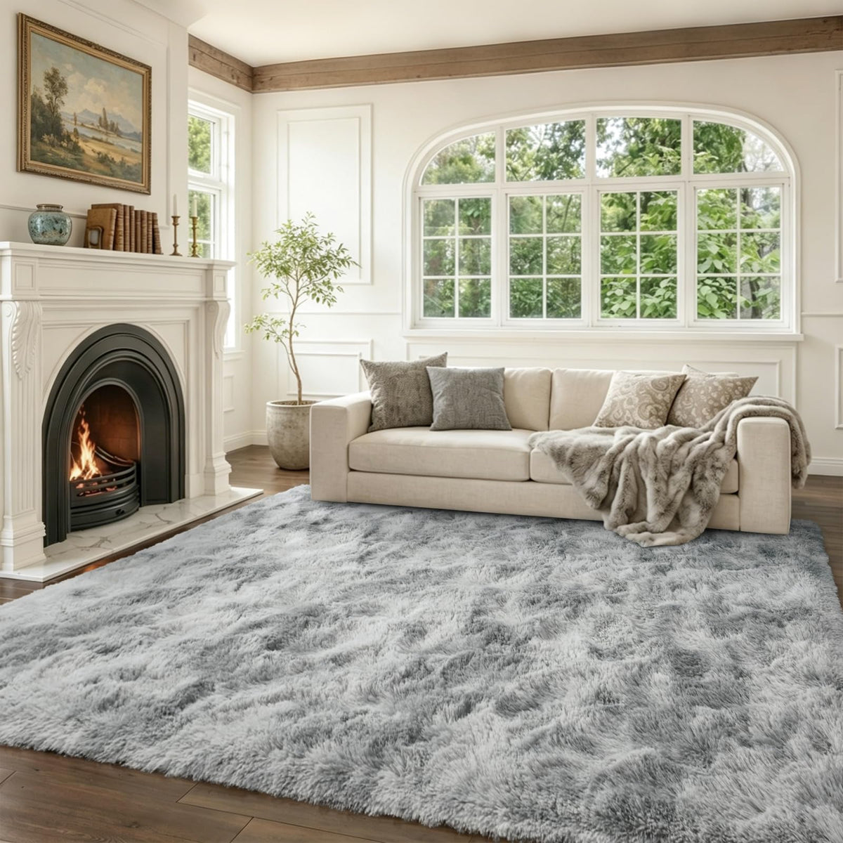 6x9 Ft Large Shag Rugs for Living Room Decor, Tie-Dyed Ultra Soft Fluffy Furry Area Rugs for Bedroom Indoor Floor, Aesthetic Carpet for Kids Home (Dark Grey)