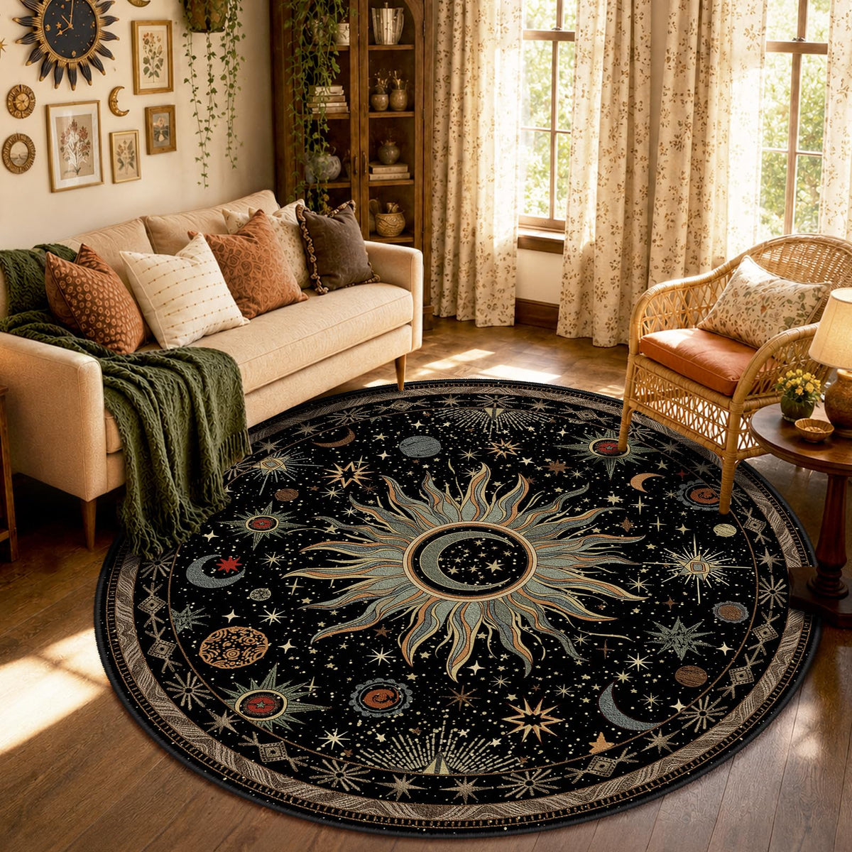 Vacuum-Friendly, 5x7 Washable Area Rug, Black Gold Beige Red