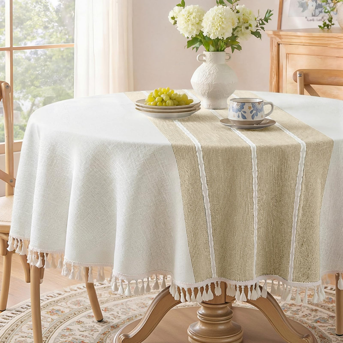 Softalker Fall Linen Rectangle Tablecloth with Tassel, 55 x 70 Inch