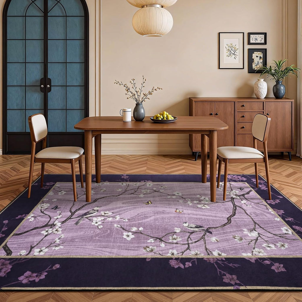 4x6 Purple Oriental Floral Bird Butterfly Throw Area Rug