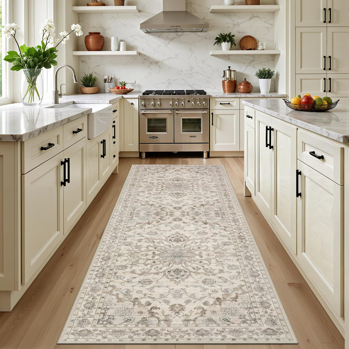 5x7 Area Rugs Living Room: Washable Vintage Rug for Bedroom Beige