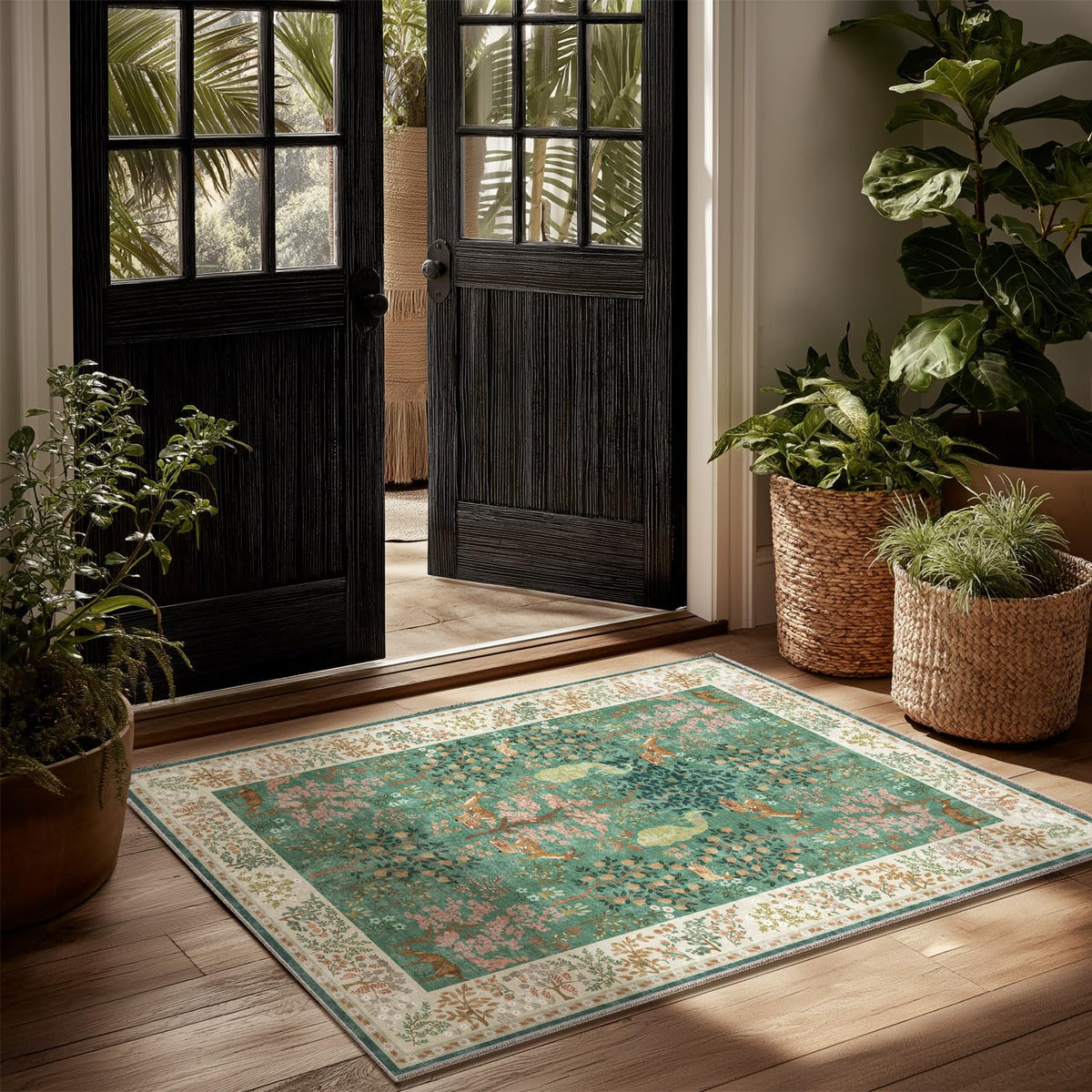 Washable Area Rugs for Living Room: 9x12 Area Rug for Bedroom Vintage Stain Resistant Non Slip Low Pile Lightweight Soft Carpet for Kitchen Dining Room Farmhouse Kids Room Nursery
