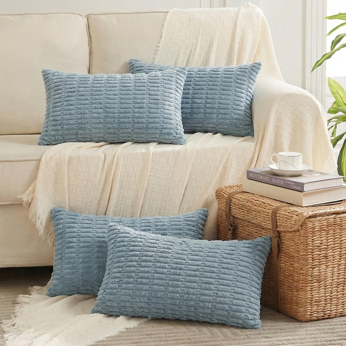 Fancy Homi 4 Packs Decorative Throw Pillow Covers for Living Room Couch Bed, Modern Farmhouse Boho Home Décor Accent Cushion Case, 18" x 18", Neutral