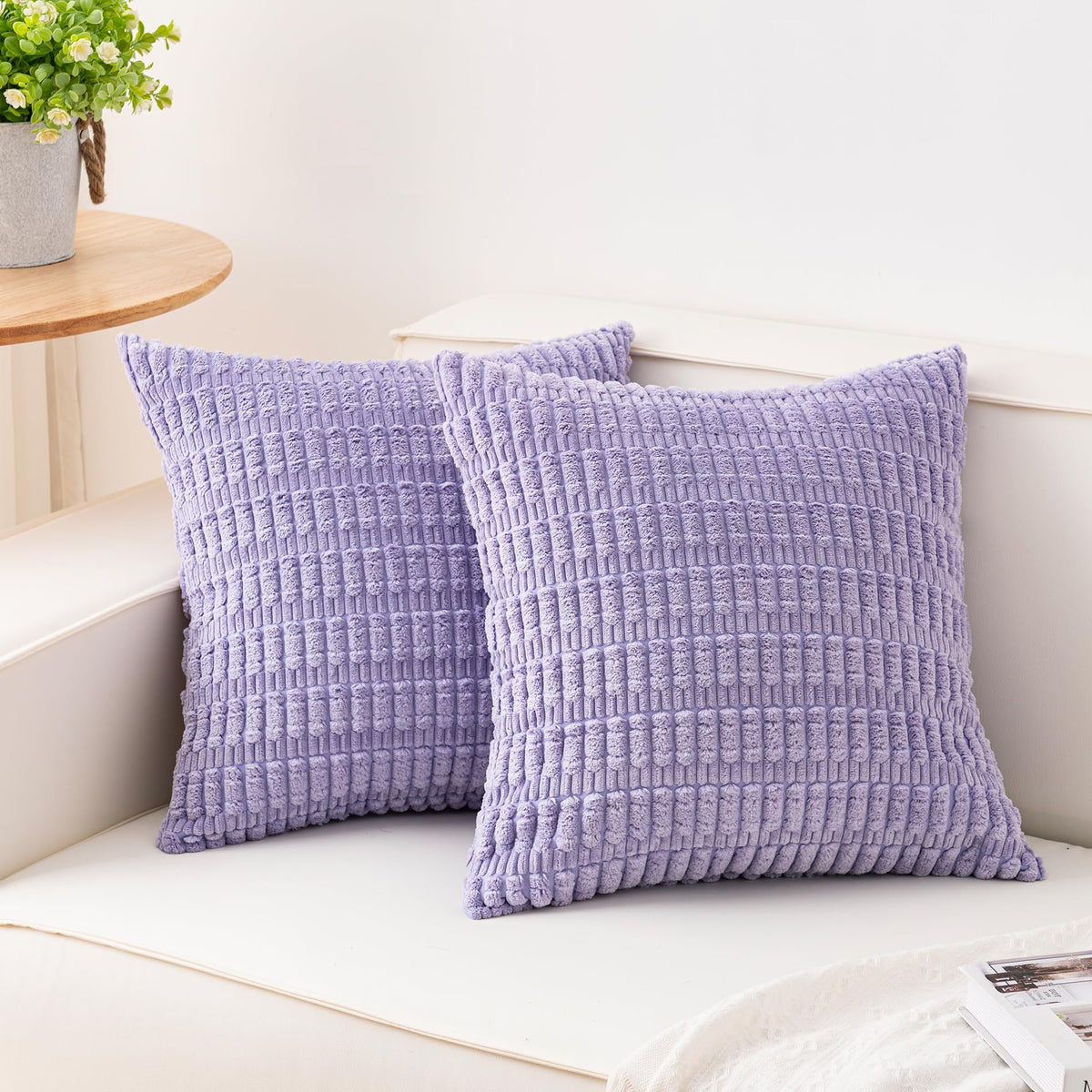 Pack of 2 Corduroy Decorative Throw Pillow Covers 18x18 Inch, Cream White