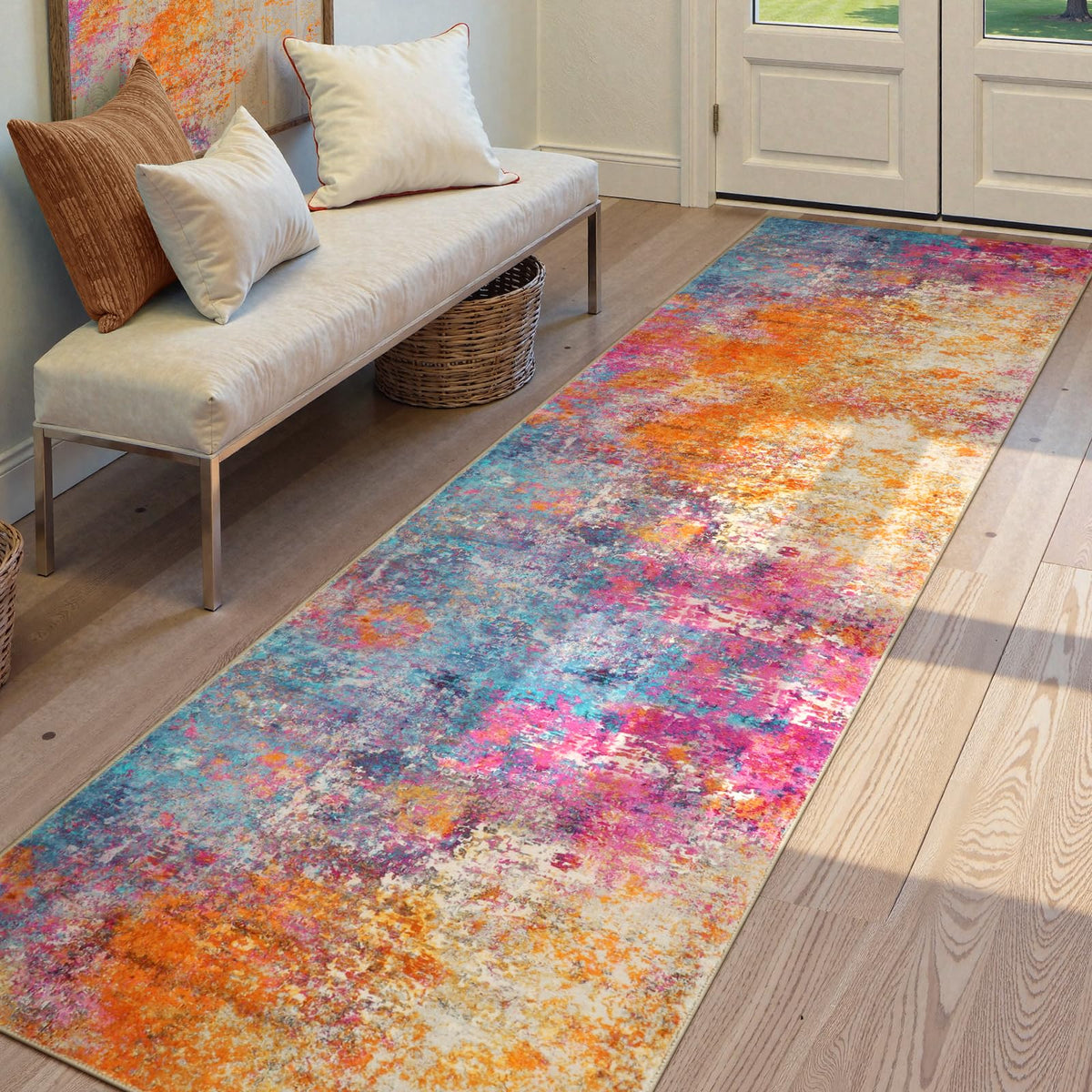 Lahome Modern Abstract Washable 5x7 Area Rugs for Living Room, Colorful Soft Bedroom Rug Low Pile Non Slip,Stain Resistance Dining Room Carpet for Nursery Office Entrance Home Office Decor