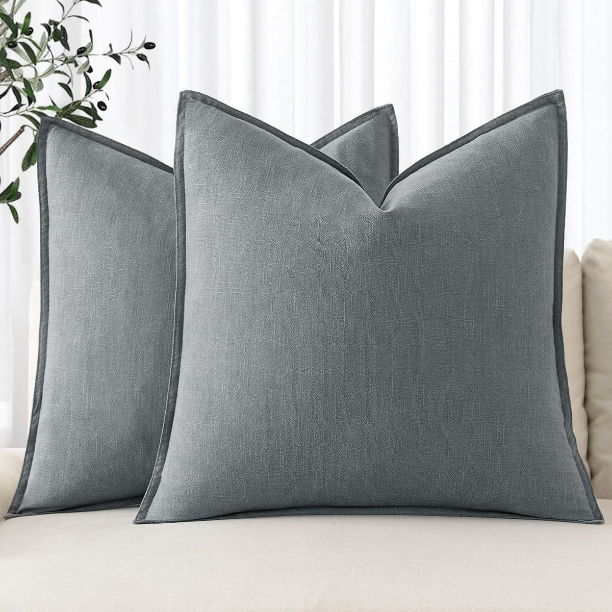 MIULEE Decorative Linen Euro Sham Pillow Covers 24x24 Natural Beige