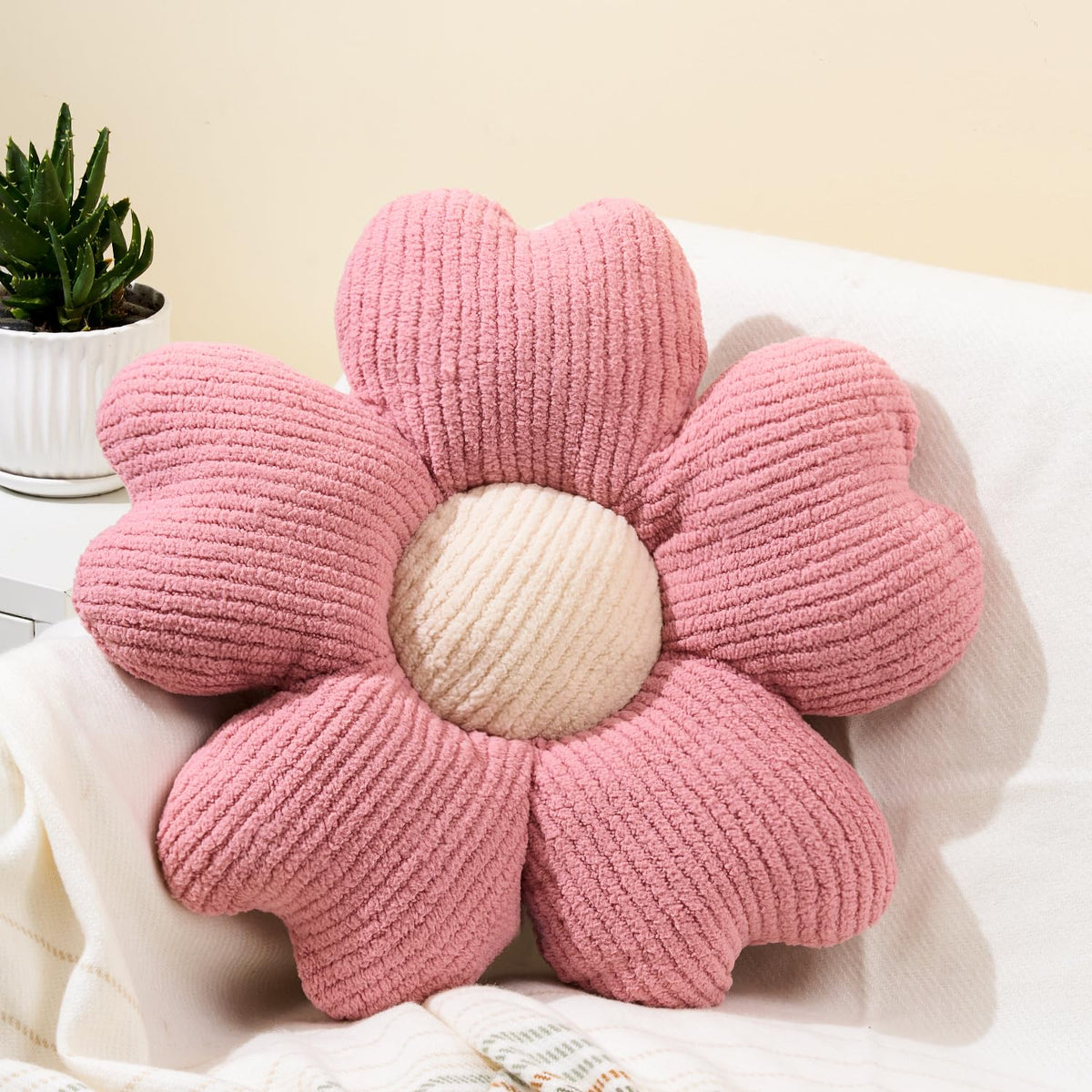 Sioloc Yellow Flower Pillow, Decorative Throw Pillow for Bed, Cute Daisy Flower Shaped Floor Cushion for Pet, Couch & Room Decor (15.7 Inch)