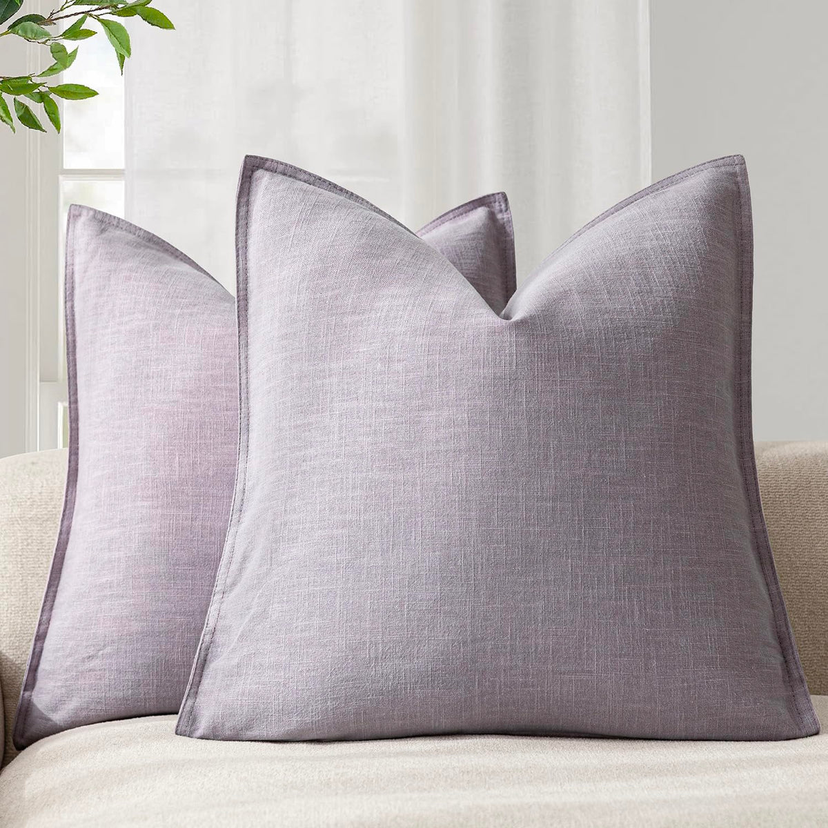 Foindtower Linen Solid Decorative Throw Pillow Covers 18x18 Natural Beige