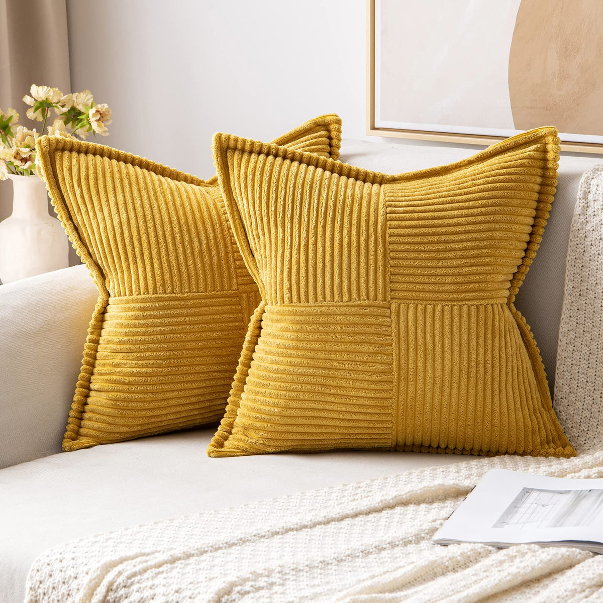 MIULEE Decorative Throw Pillow Covers for Couch 18x18 Inch Beige 2 Pack