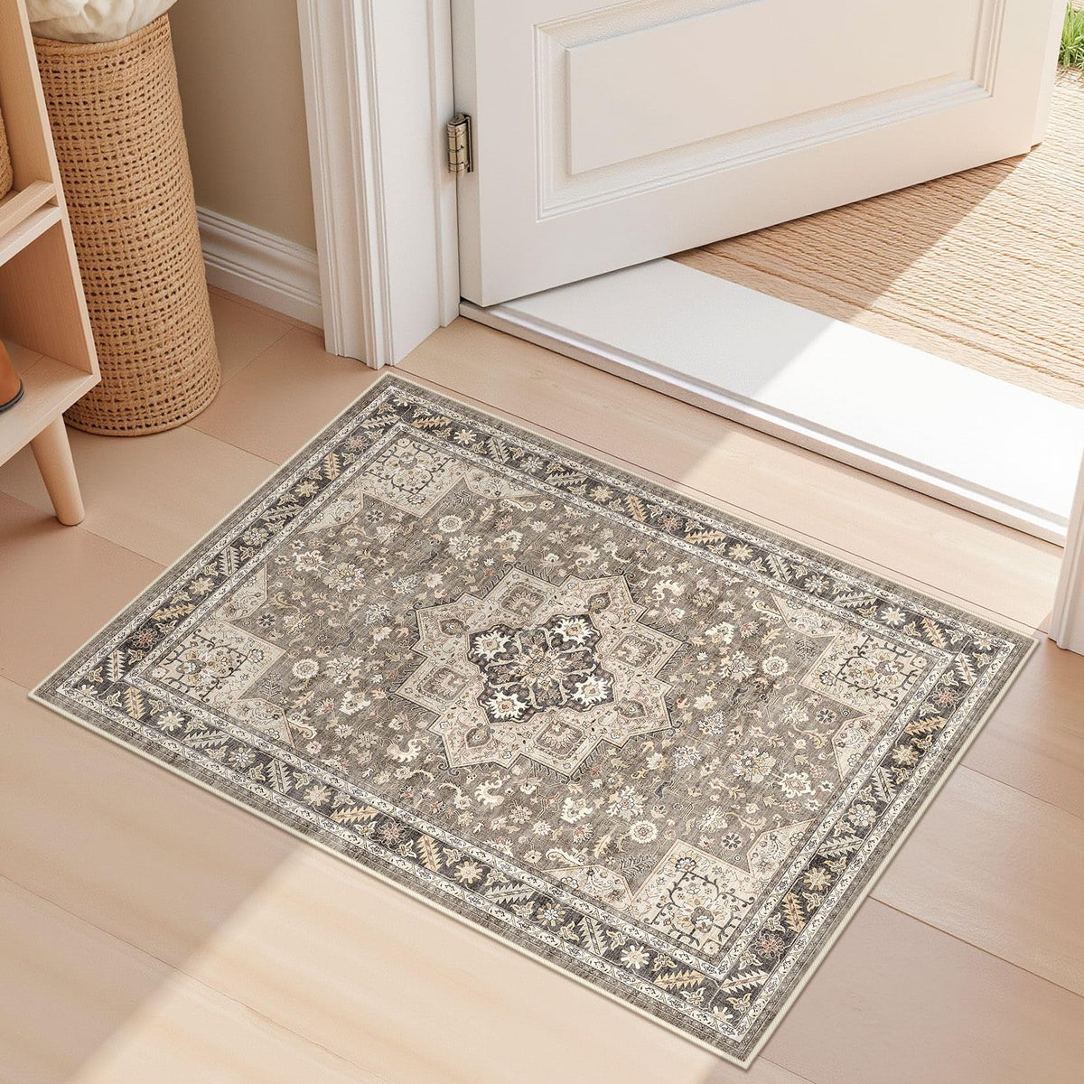 cotiled 5x7 Area Rug for Living Room, Washable, Traditional, Beige