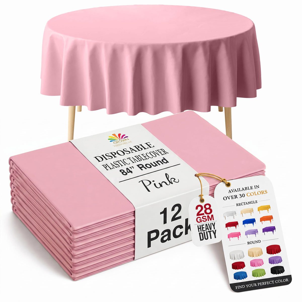 Exquisite 12-Pack Premium Plastic Tablecloth 12-Pack Premium Plastic Tablecloth 84in. Round Table Cover - Emerald Green