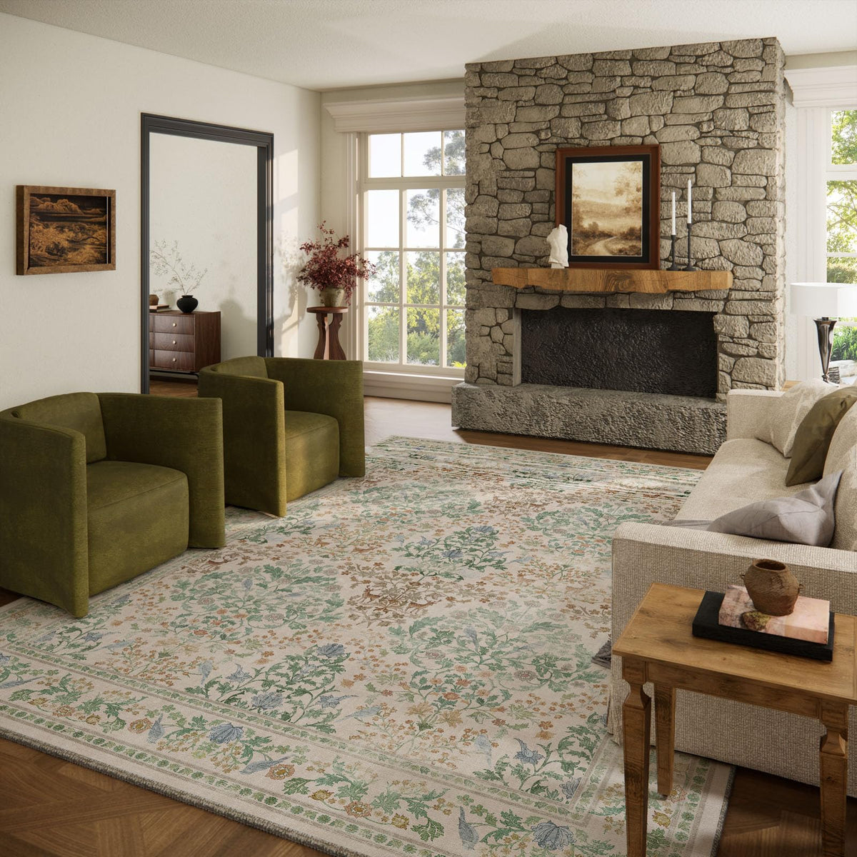Washable Area Rugs for Living Room: 9x12 Area Rug for Bedroom Vintage Stain Resistant Non Slip Low Pile Lightweight Soft Carpet for Kitchen Dining Room Farmhouse Kids Room Nursery