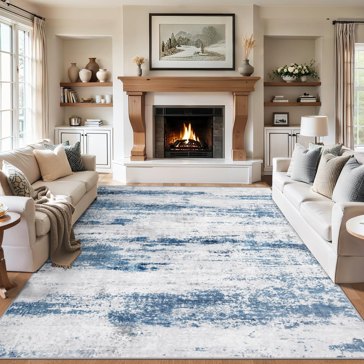 PLHXFR 8x10 Area Rug Living Room: Modern Abstract Washable Carpet Multi