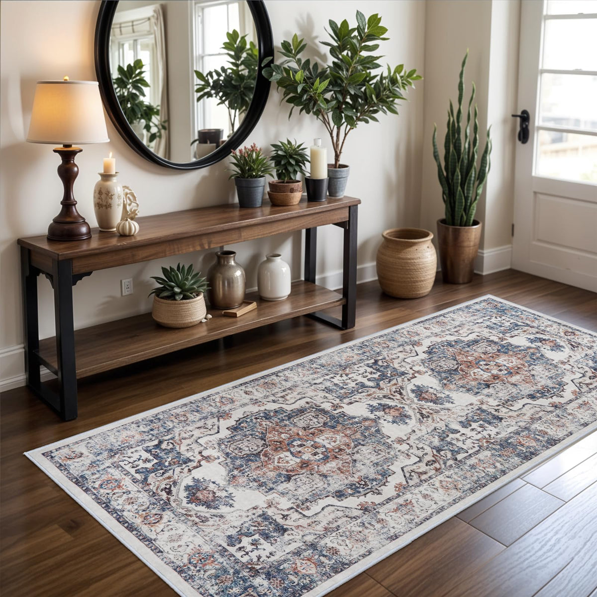 Hallway Washable Runner Rug - 2x10 Kitchen Rugs Entryway Rug Runner Vintage Soft Floor Mat Non Slip Indoor Farmhouse Carpet for Bathroom Living Room Bedroom (2 X 10, Beige)