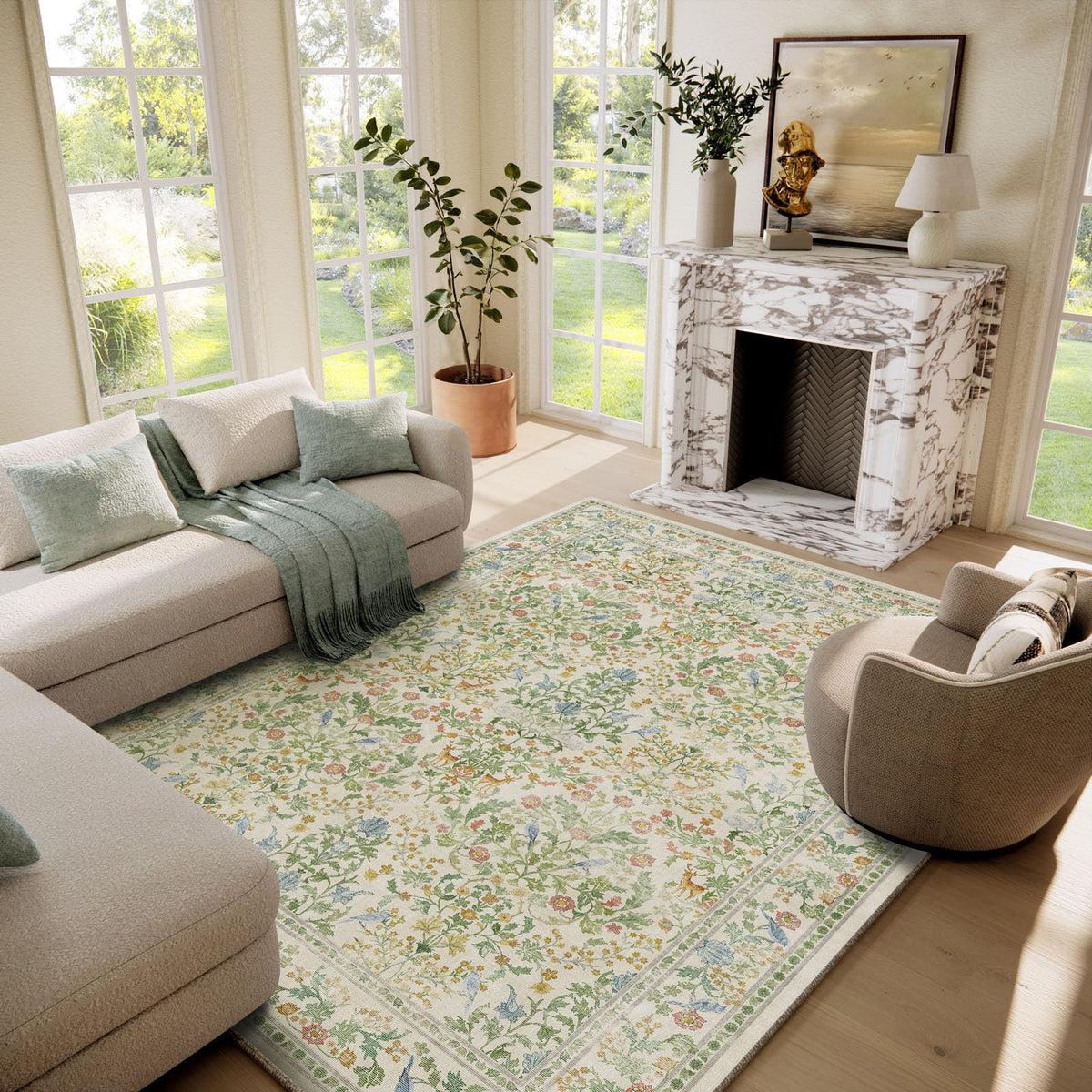 Washable Area Rugs for Living Room: 9x12 Area Rug for Bedroom Vintage Stain Resistant Non Slip Low Pile Lightweight Soft Carpet for Kitchen Dining Room Farmhouse Kids Room Nursery