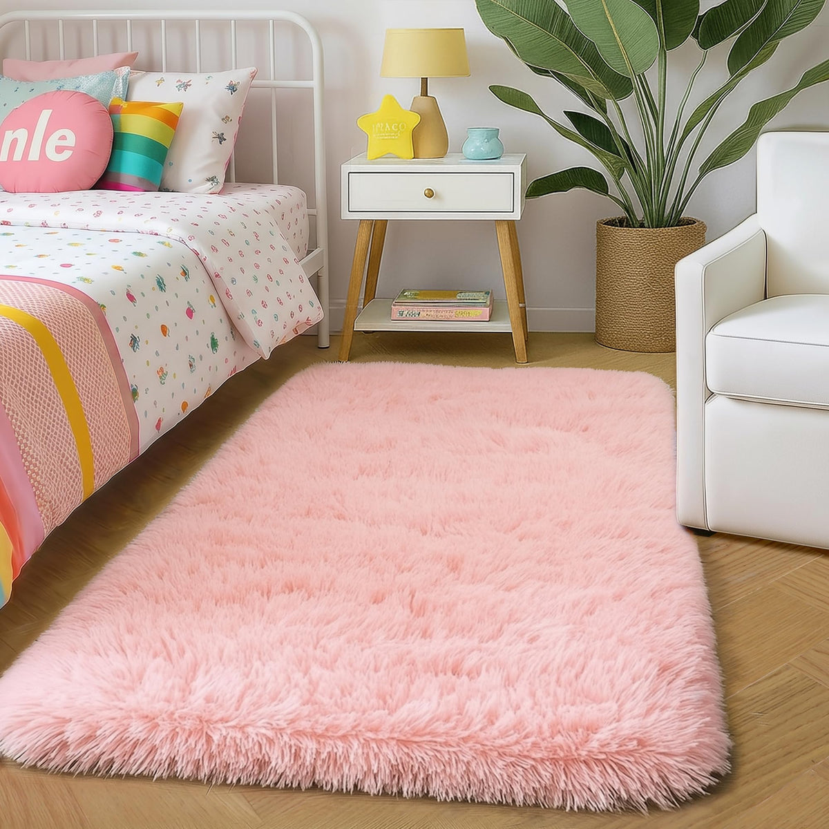 Amdrebio Grass Green Fluffy Area Rug 4x6 for Bedroom Classroom Living Room