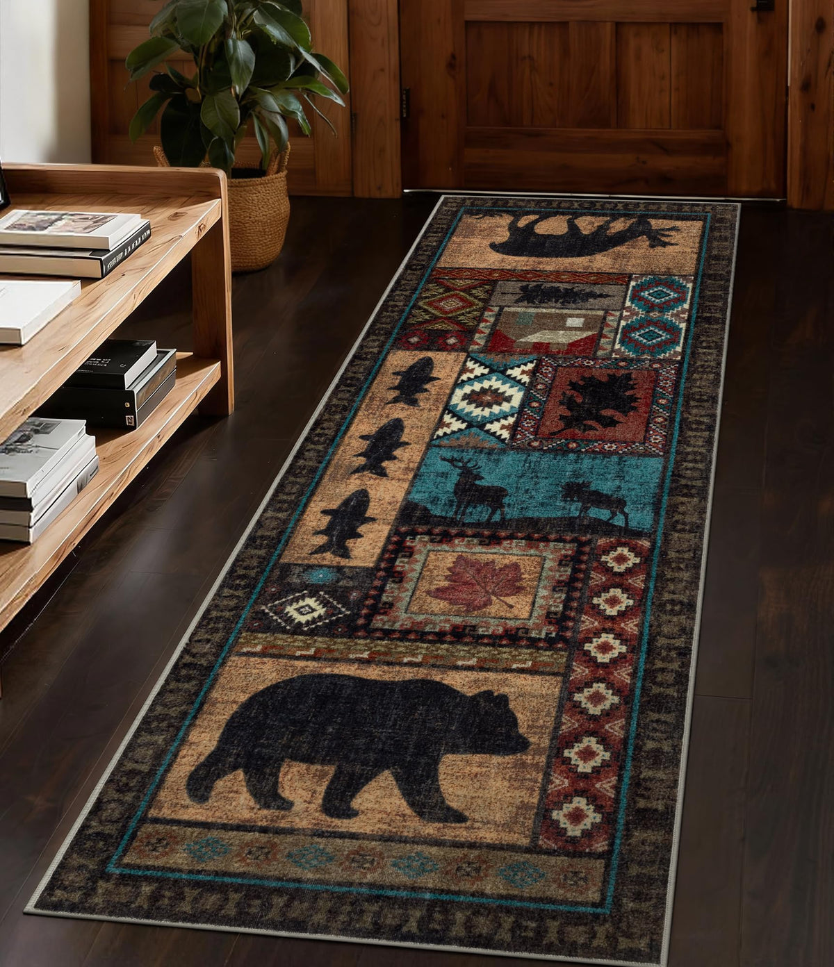 YIHOUSE Washable Rustic Cabin Area Rugs 5x7 Brown
