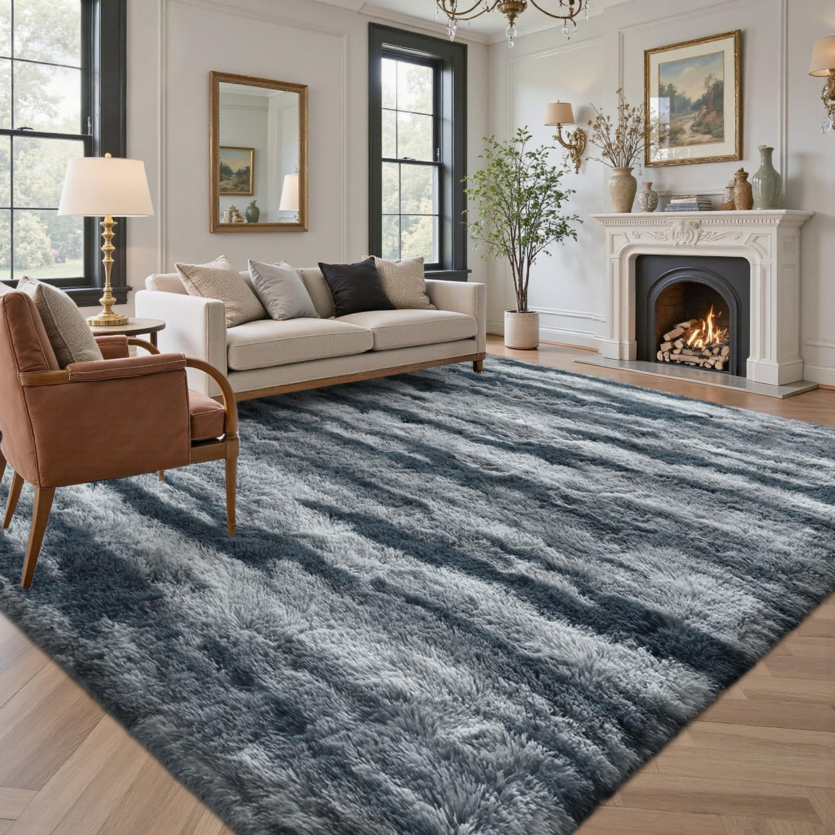 5x7 Black Area Rugs for Living Room, Large Fluffy Shag Bedroom Rugs Non-Slip, Ultra Soft Plush Carpet for Nursery Kids PlayRoom Dorm Office Indoor Modern Carpets