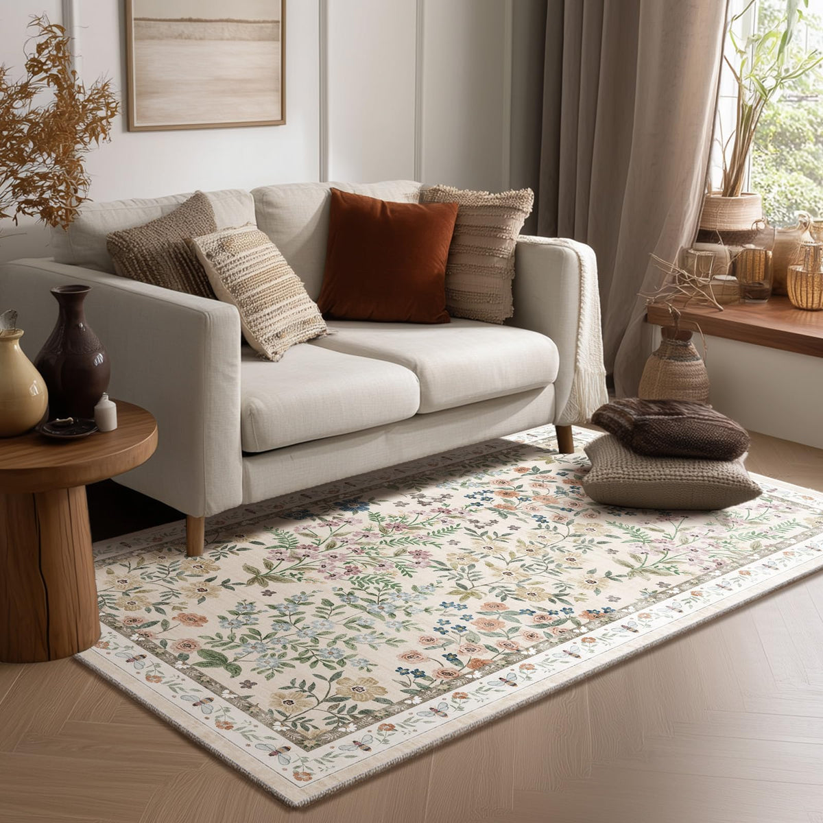 Washable Area Rugs for Living Room: 9x12 Area Rug for Bedroom Vintage Stain Resistant Non Slip Low Pile Lightweight Soft Carpet for Kitchen Dining Room Farmhouse Kids Room Nursery