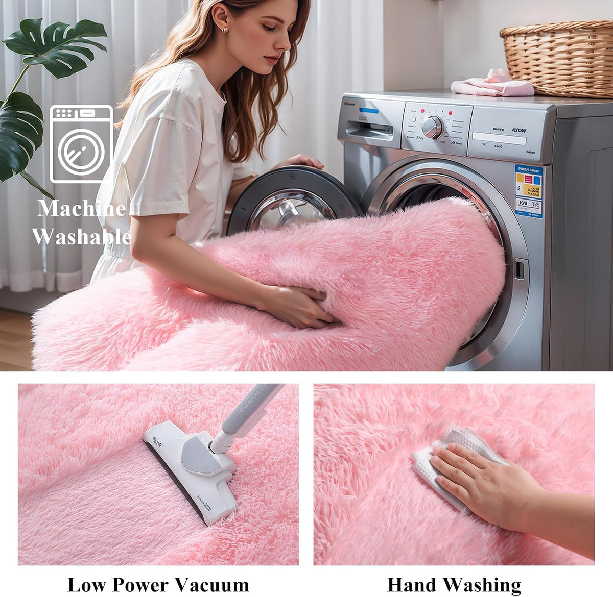Pink Fluffy 4x6 Area Rugs for Bedroom Girls, Plush Washable Carpet