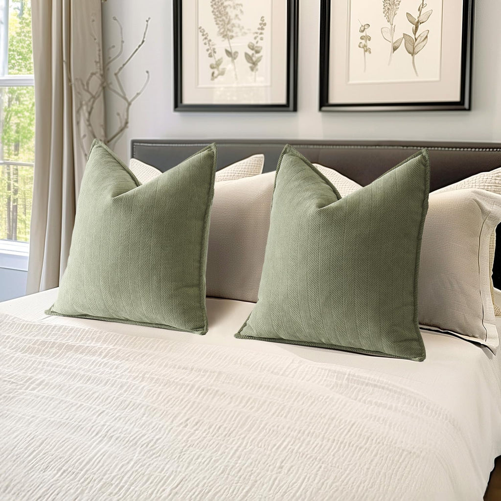 MIULEE Pack of 2 Sage Green Decorative Chenille Pillow Covers 20x20 Inch
