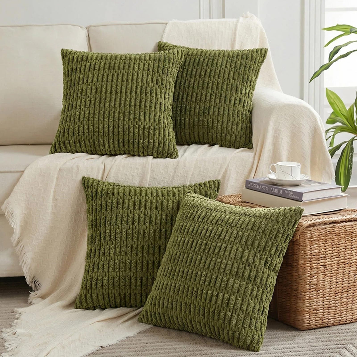 Fancy Homi 4 Packs Decorative Throw Pillow Covers for Living Room Couch Bed, Modern Farmhouse Boho Home Décor Accent Cushion Case, 18" x 18", Neutral