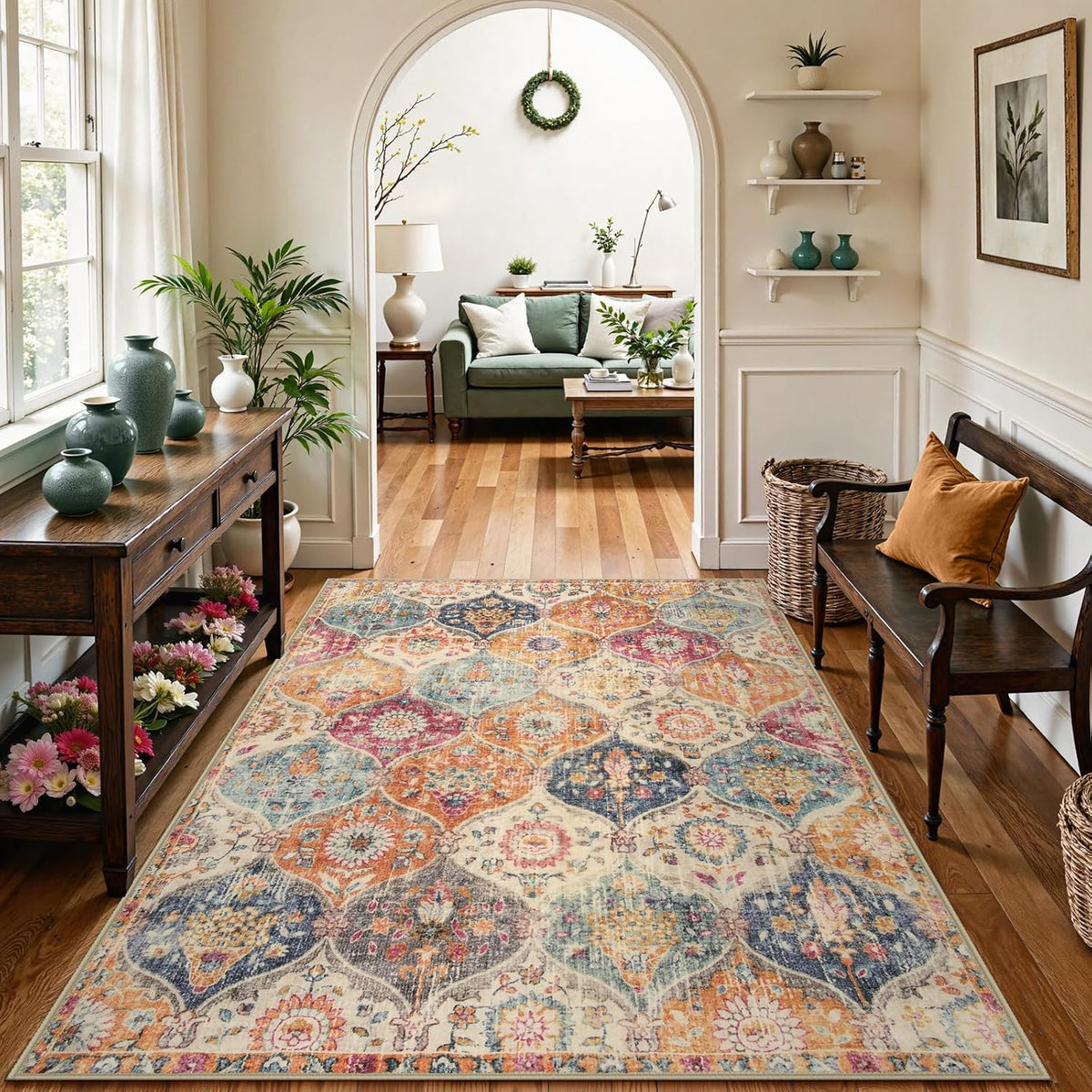 Lahome Moroccan Machine Washable Rugs for Living Room, 4x6 Rug for Bedroom