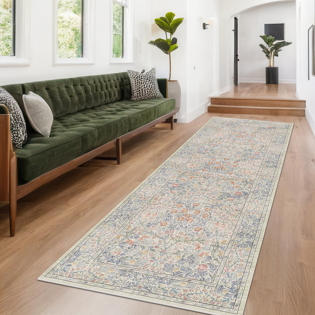 Vintage Floral Dark Green 3x5 Area Rugs for Entryway, Kitchen, Bedroom Beside Rug, Laundry Room, Non-Slip Low Pile Ultra Soft Stain Resistant Small Carpet