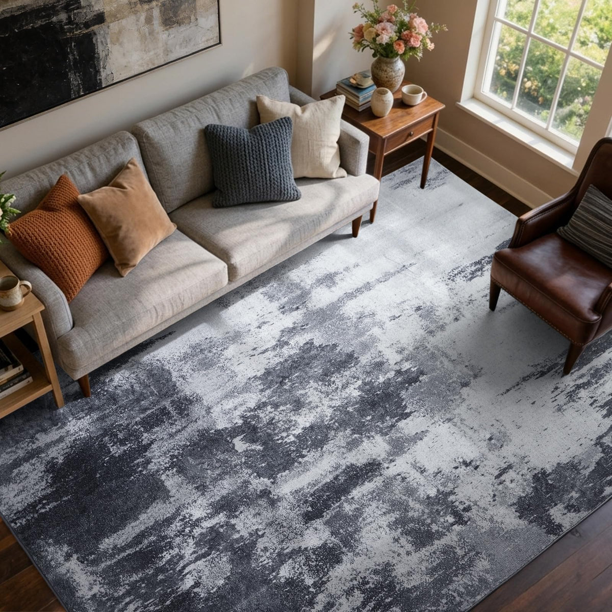 6x9 Ft Large Area Rugs for Living Room, Soft Non-Slip Washable Rugs Modern Abstract Pattern Carpet for Bedroom Indoor Floor Nursery Home Decor (Blue)