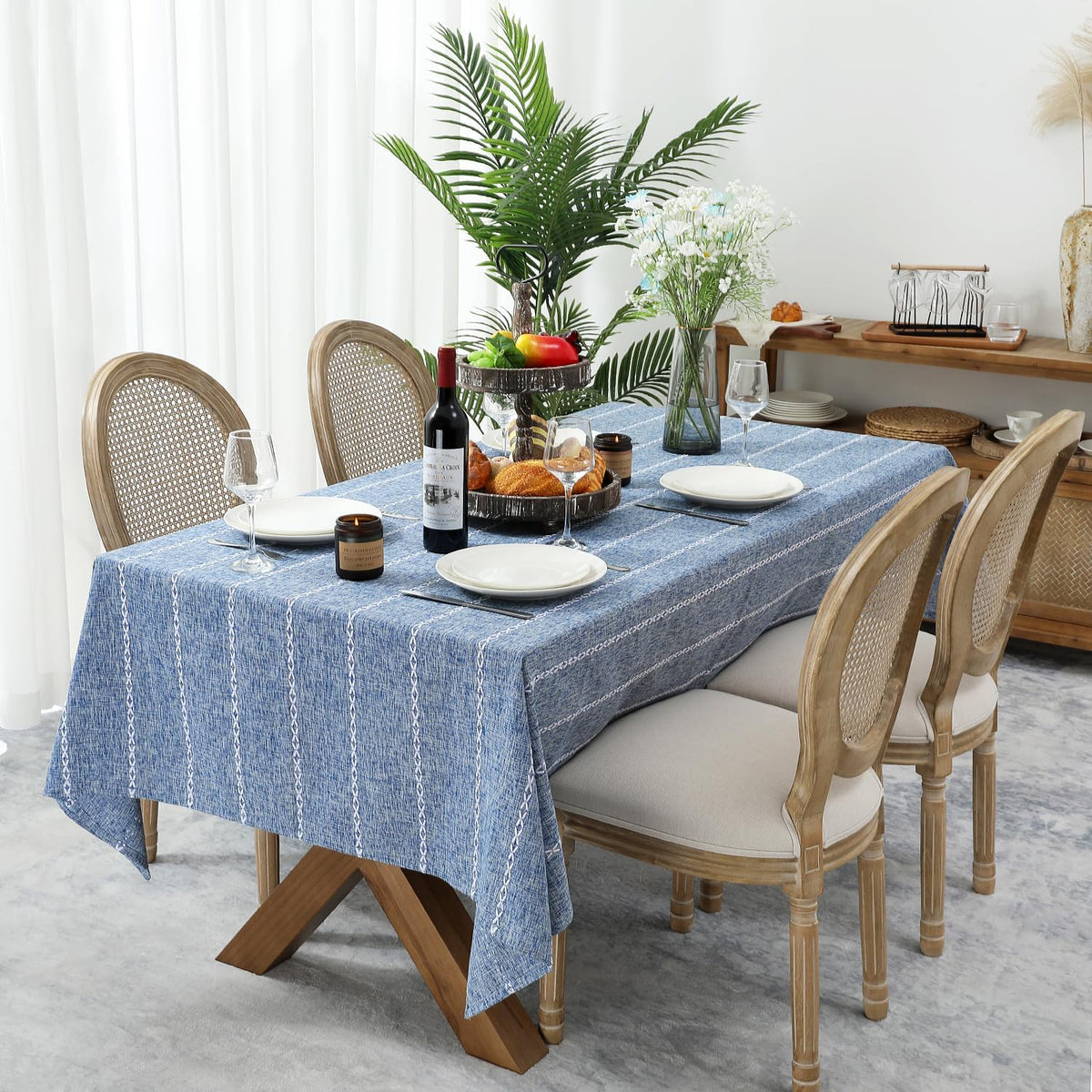 Chassic 60 x 84 inches Farmhouse Style Linen tablecloths, Wrinkle Resistant Washable Dining Room Table Cloths for Rectangle Tables - Hemstitch Light Coffee