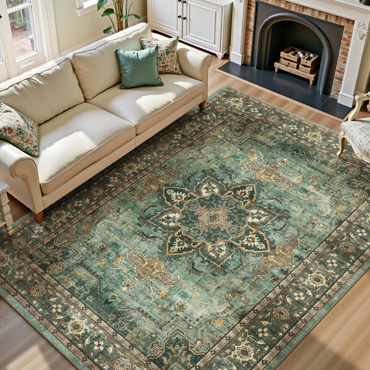 Lofus 5x7 Area Rugs for Living Room Bedroom, Soft Boho Carpet Floral Brown