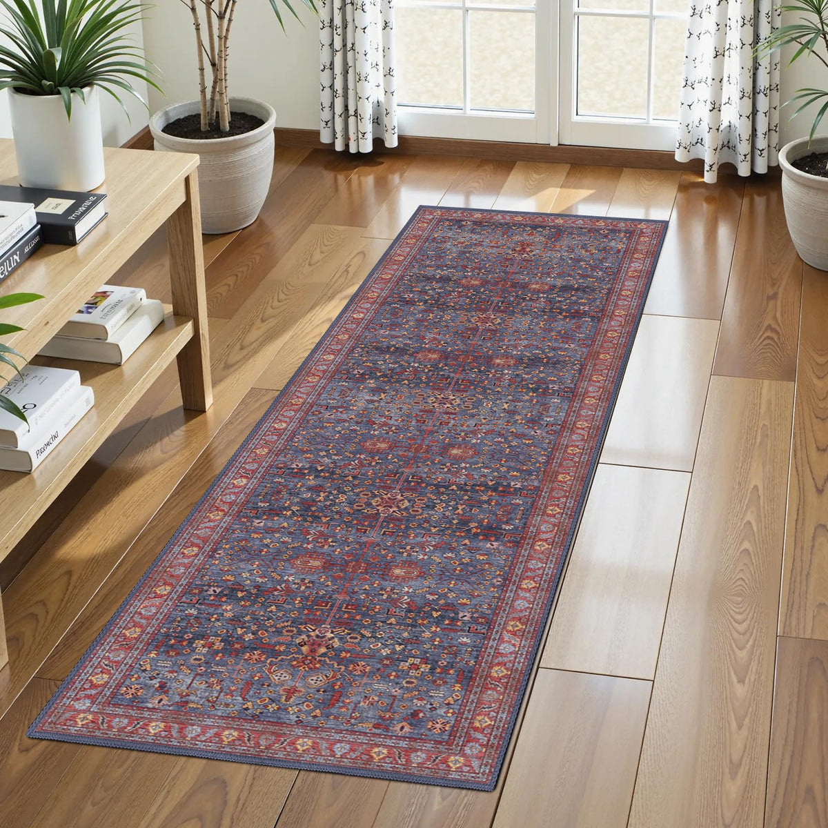 Washable Area Rug 5' x 7' Vintage Traditional Persian Mat - Foldable Distressed Non-Slip Machine Washable Carpet for Living Room Bedroom Kitchen Home Decor - Graphite and Mist