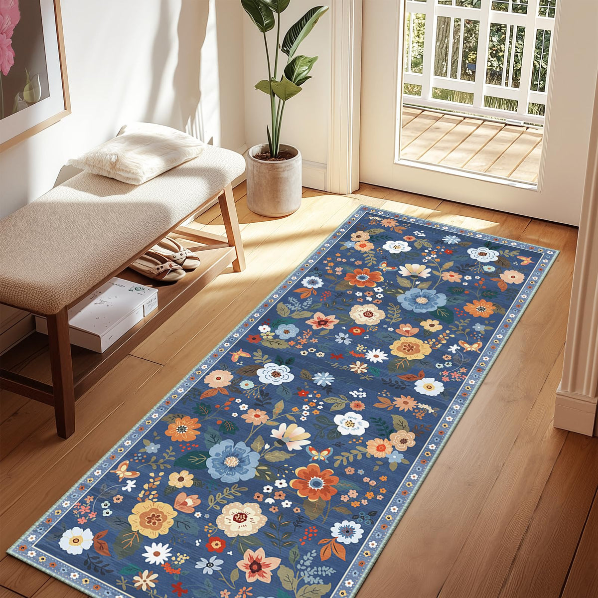 RELEANY Floral Washable 5x7 Area Rugs Black