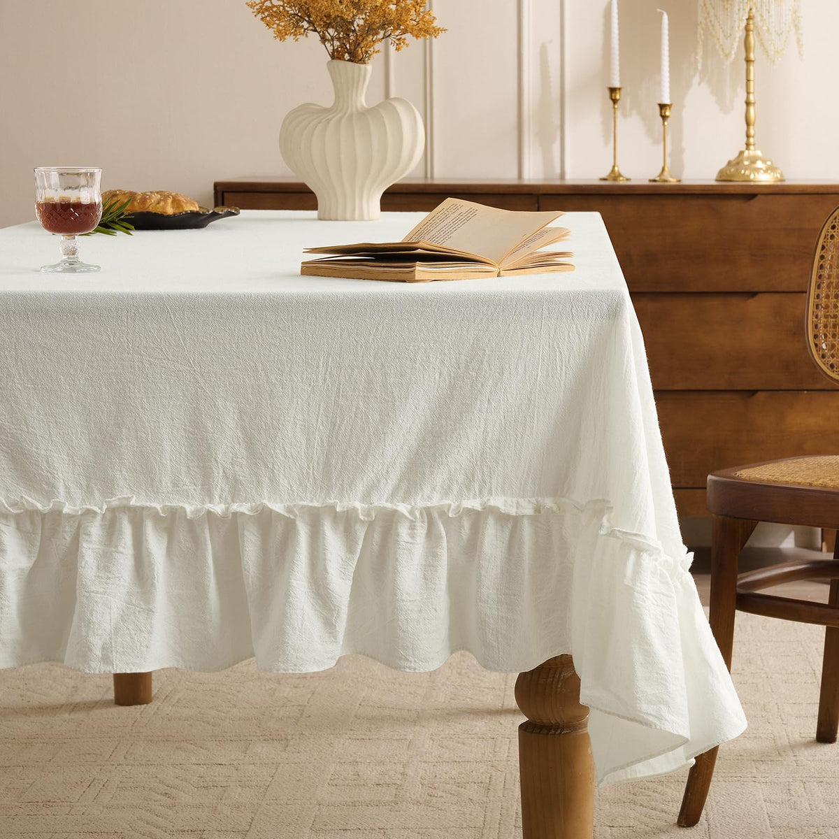 Romanstile Gingham Ruffled Tablecloth Rectangle, 60 x 84 Inch, Sage Green