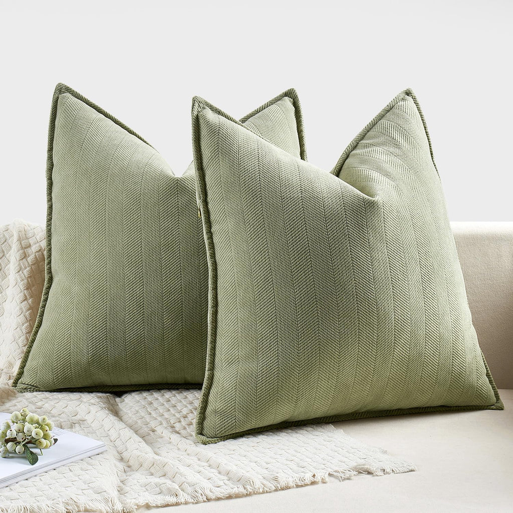 MIULEE Pack of 2 Sage Green Decorative Chenille Pillow Covers 20x20 Inch
