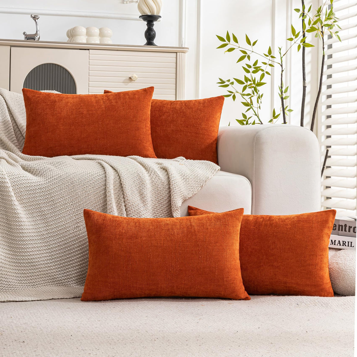 Set of 4 Soft Textured Throw Pillow Covers 18x18 Inch Cozy Decorative Farmhouse Cushion Cover Square Accent Pillow Cases for Bed Couch Sofa Living Room, Beige Taupe Brown