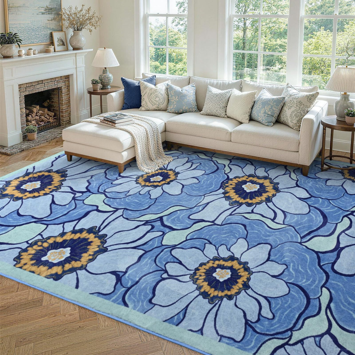 6x9 Ft Large Area Rugs for Living Room, Soft Non-Slip Washable Rugs Modern Abstract Pattern Carpet for Bedroom Indoor Floor Nursery Home Decor (Blue)