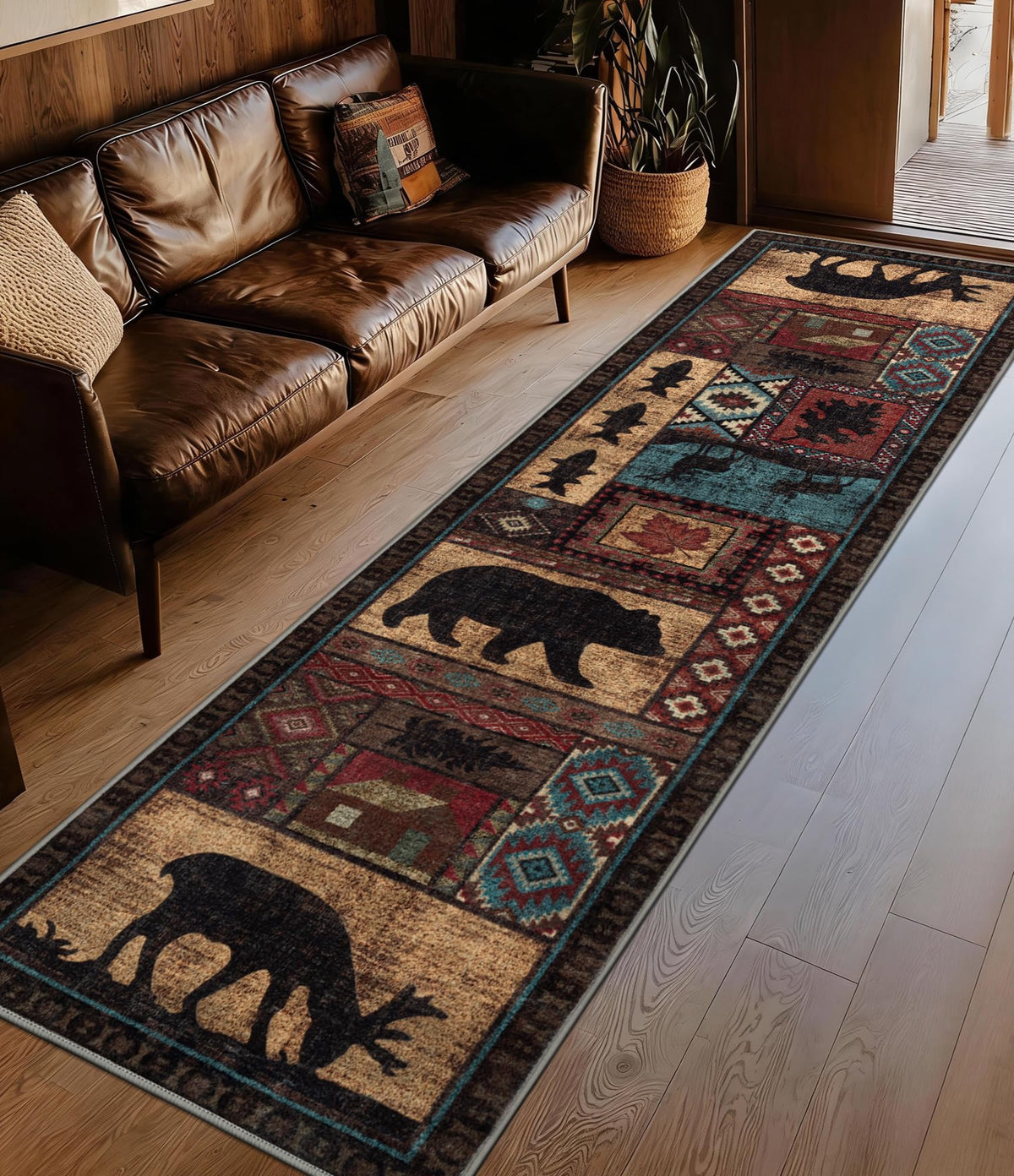 YIHOUSE Washable Rustic Cabin Area Rugs 5x7 Brown