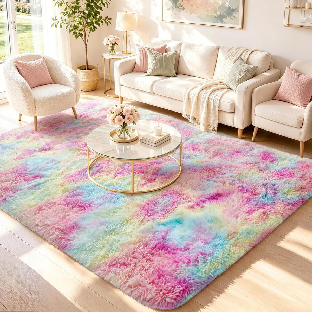 Ophanie Area Rugs for Living Room Bedroom, Washable Non-Slip Fluffy Soft Grey Shag Carpet, Indoor Floor Gray 4x6 Fuzzy Shaggy Living Room Plush Rug for Kids Home Dorm Decor Aesthetic