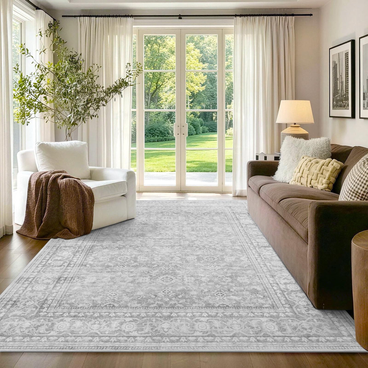 6x9 Ft Large Area Rugs for Living Room, Soft Non-Slip Machine Washable Rug, Vintage Stain Resistant Carpets for Bedroom Nursery Dining Room Home Decor (Beige)