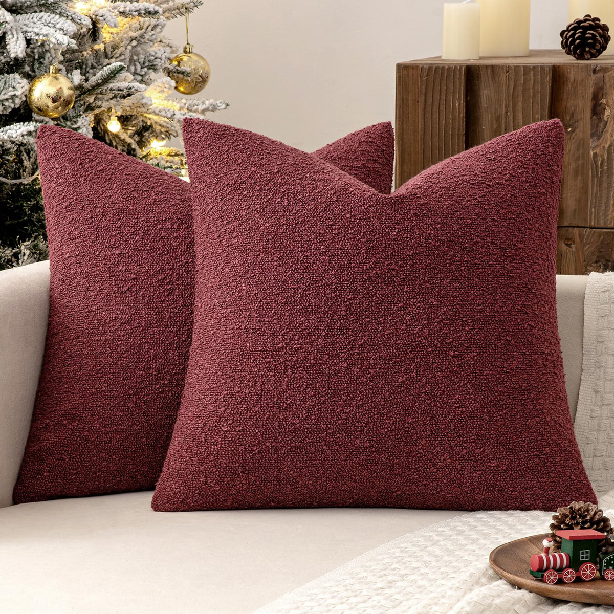 MIULEE 20x20 Decorative Boucle Couch Pillow Covers Brown