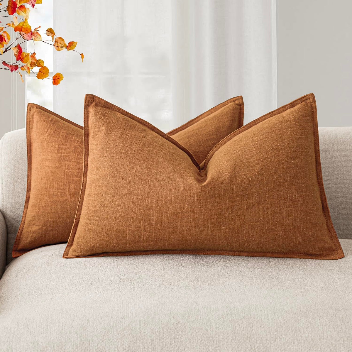Foindtower Linen Solid Decorative Throw Pillow Covers 18x18 Natural Beige