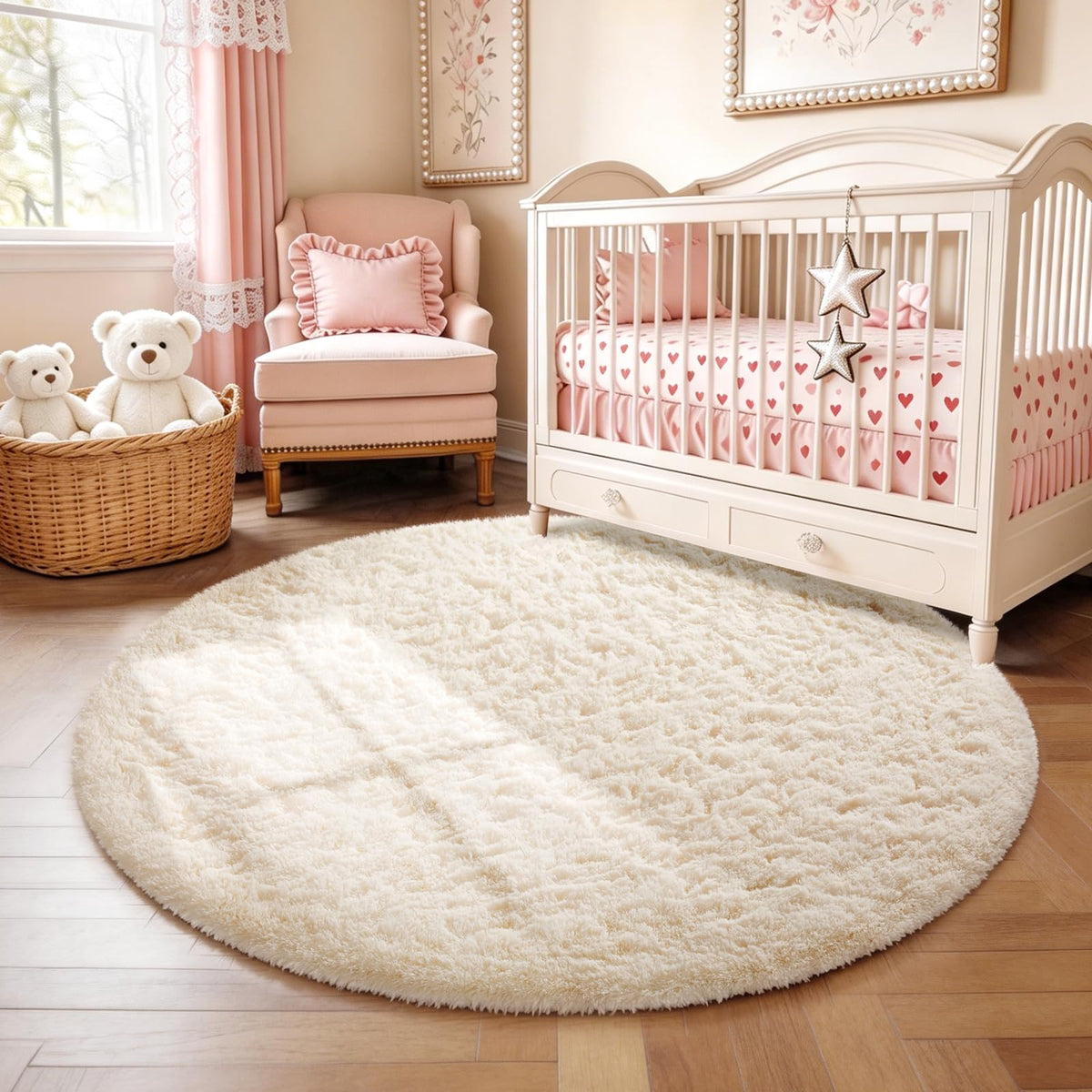 Ophanie Area Rugs for Bedroom, Christmas Upgrade Non-Slip Ivory Fluffy Soft Shag Living Room Carpet, Indoor Floor 4x6 Fuzzy Shaggy Plush Nursery Rug for Kids Dorm Decor with Over 99 pcs Pile fibers