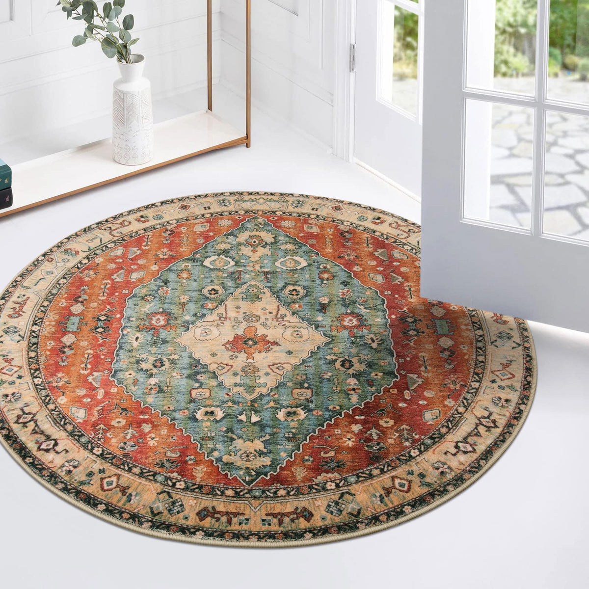 Lahome Felice Boho Tribal 2x3 Washable Small Rugs for Entryway Doormat Indoor Entrance, Throw Rugs with Rubber Backing, Bohemian Soft Non-Slip Bathroom Carpet for Bath Front Door Kitchen Floor