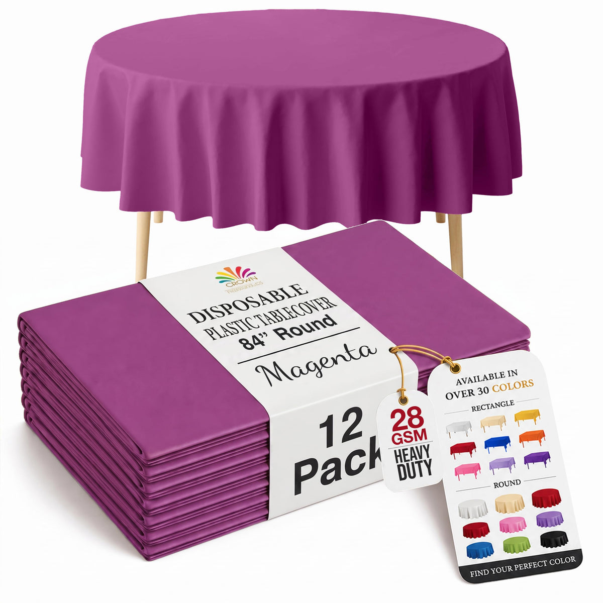 Exquisite 12-Pack Premium Plastic Tablecloth 12-Pack Premium Plastic Tablecloth 84in. Round Table Cover - Emerald Green