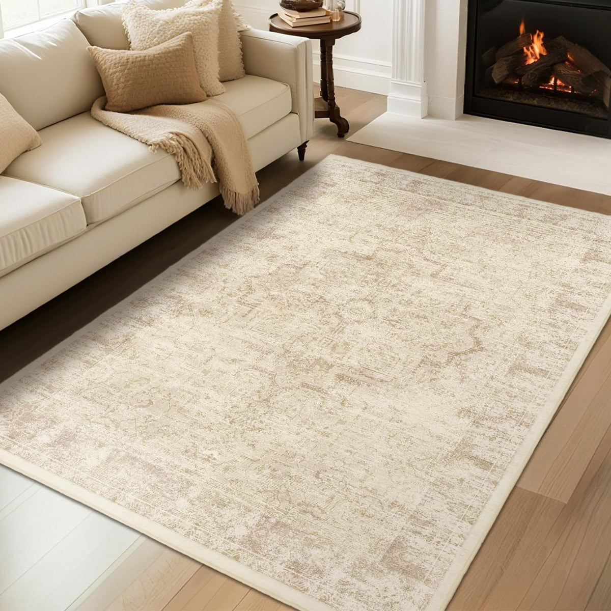 Vintage Dark Green Area Rugs 5x7 for Living Room, Tranditional Distressed Medallion Printed Low Pile Thin Rugs for Bedroom, Non Slip Washable Carpet Rugs for Dining Room/Kitchen/Home Office