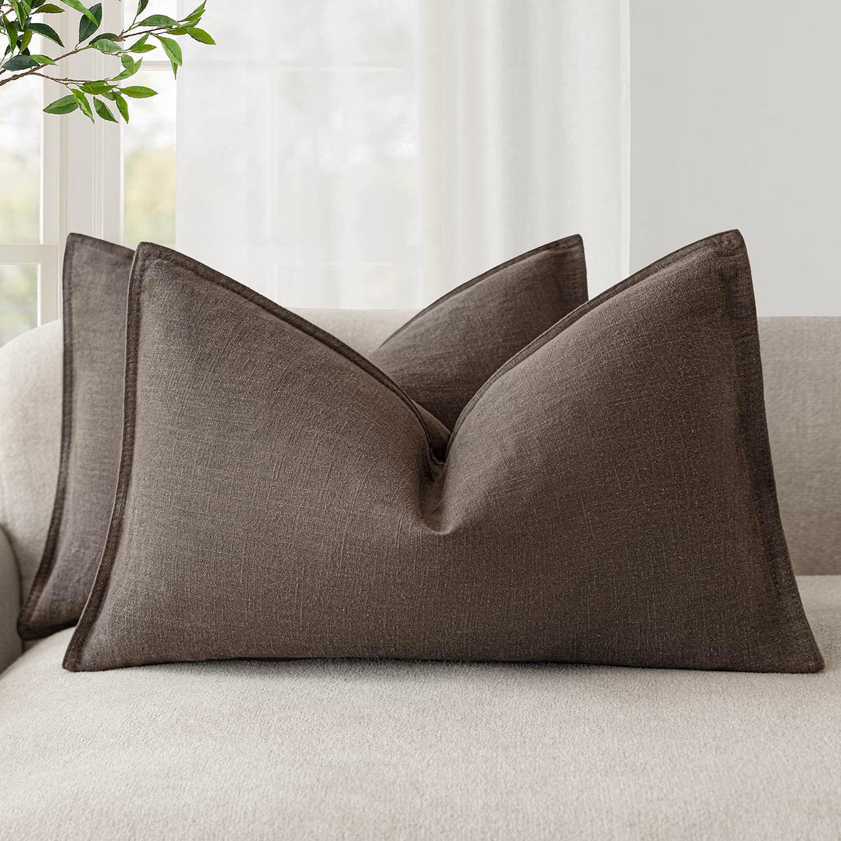 Foindtower Linen Solid Decorative Throw Pillow Covers 18x18 Natural Beige